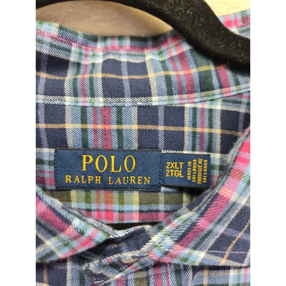 Polo Ralph Lauren Mens 2XLT Plaid Button Down Flannel Shirt Long Sleeve Tall